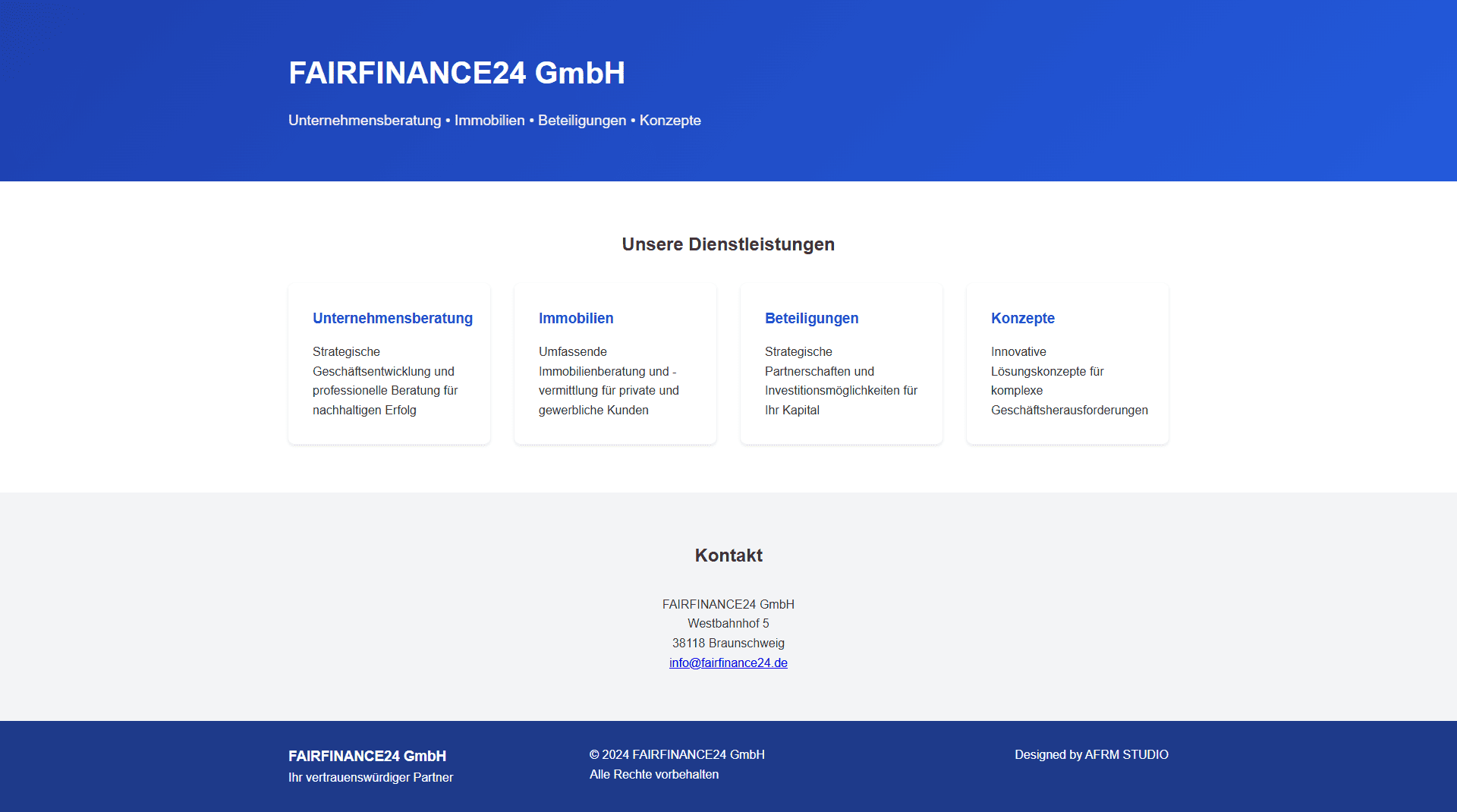 FAIRFINANCE24 GmbH - Progetto Web Design AFRM Studio